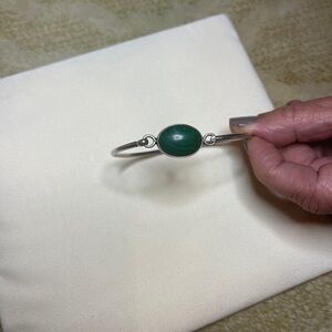 REAL SILVER Cuff Bracelet with Beautiful green center stone, amazing vintage